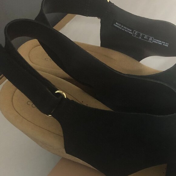 CLARKS Annadel Eirwyn Wedge Sandals Women's Size 11 Black Slingback Leather - Picture 11 of 14